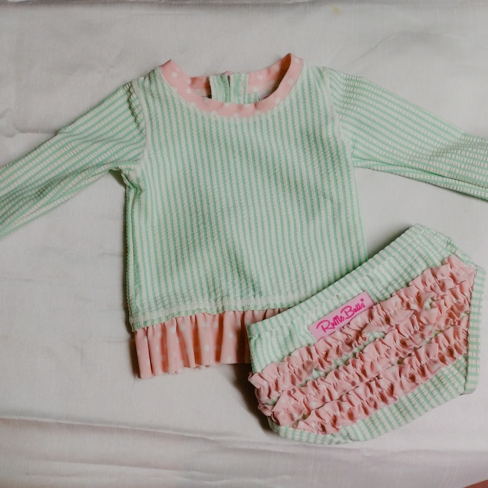 Polka dot seersucker swimsuit 6-12M
